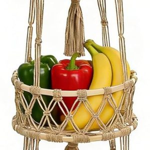 Handwoven Rope Three-Tier Produce Hammock