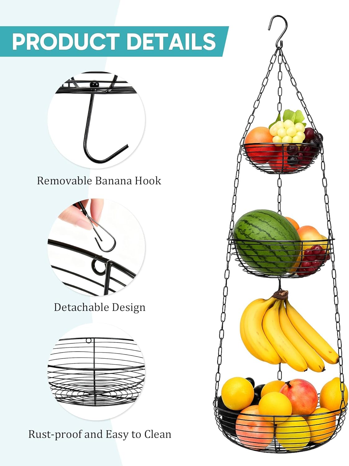 Leaf-Bracket Wall Hanging Produce Basket - Image 4