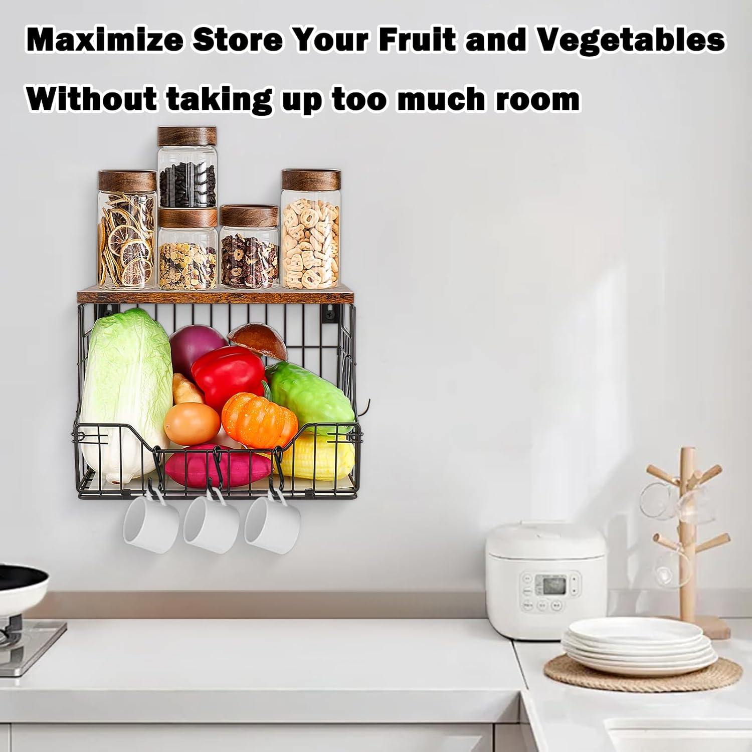 Convertible Single Produce Basket for Countertop or Wall Mount - Image 5