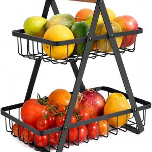 Open-Frame Fruit Basket with Wood Carry Bar