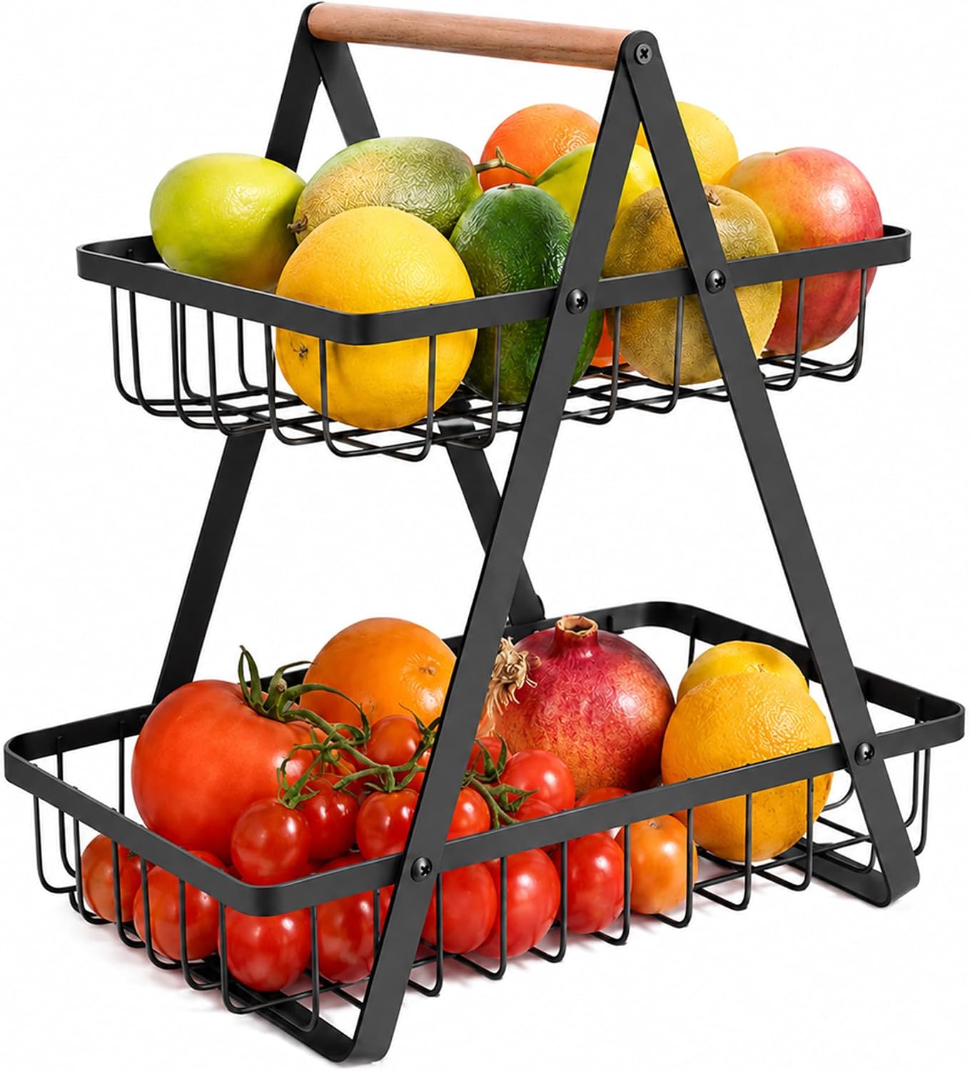 Open-Frame Fruit Basket with Wood Carry Bar