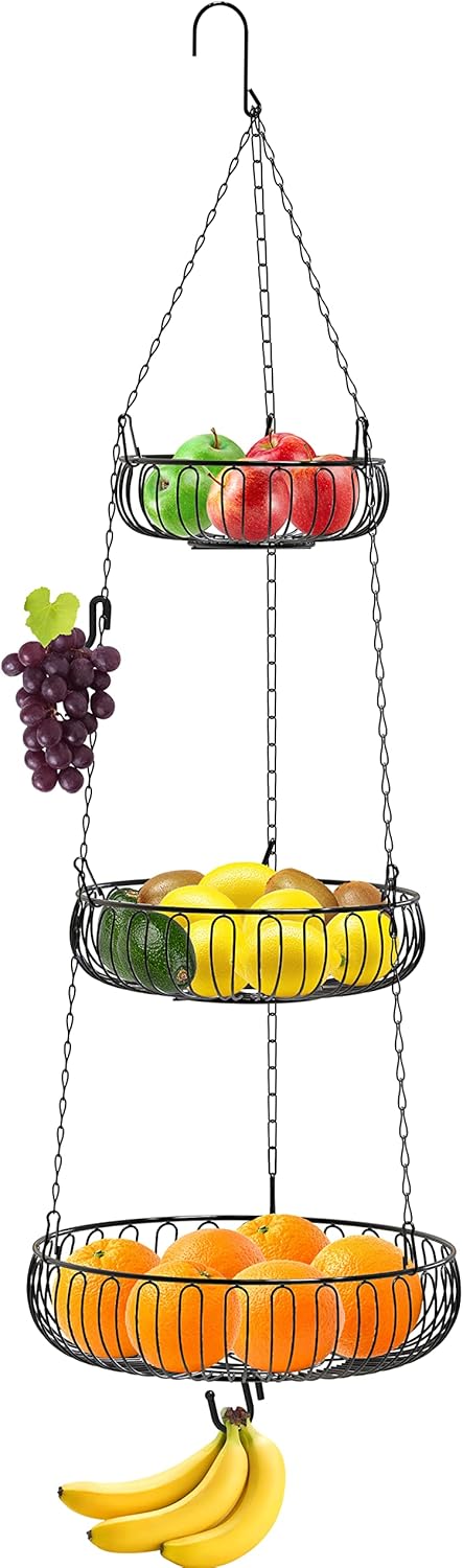Decorative Ceiling-Hung Three-Bowl Produce Organizer - Image 5
