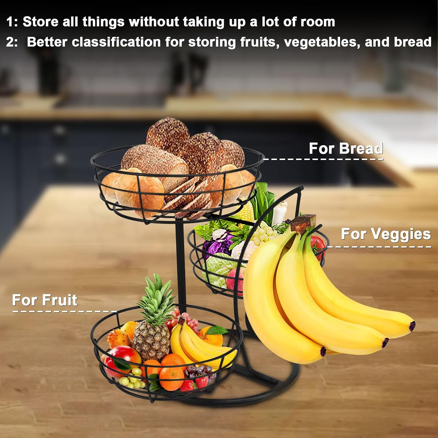 Elevated Marble-Foot Fruit Basket and Banana Suspension Stand - Image 4