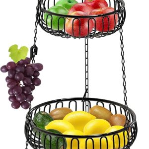 Decorative Ceiling-Hung Three-Bowl Produce Organizer
