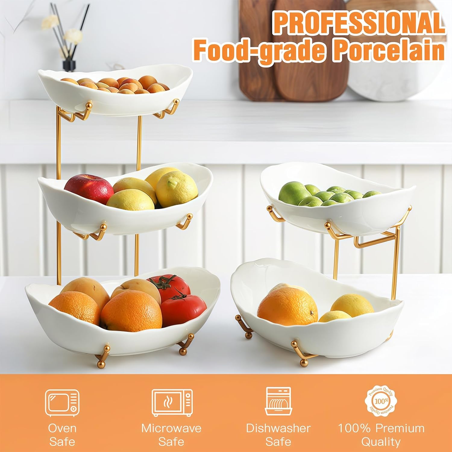 Tiered Ceramic Produce Display with Metal Frame - Image 2