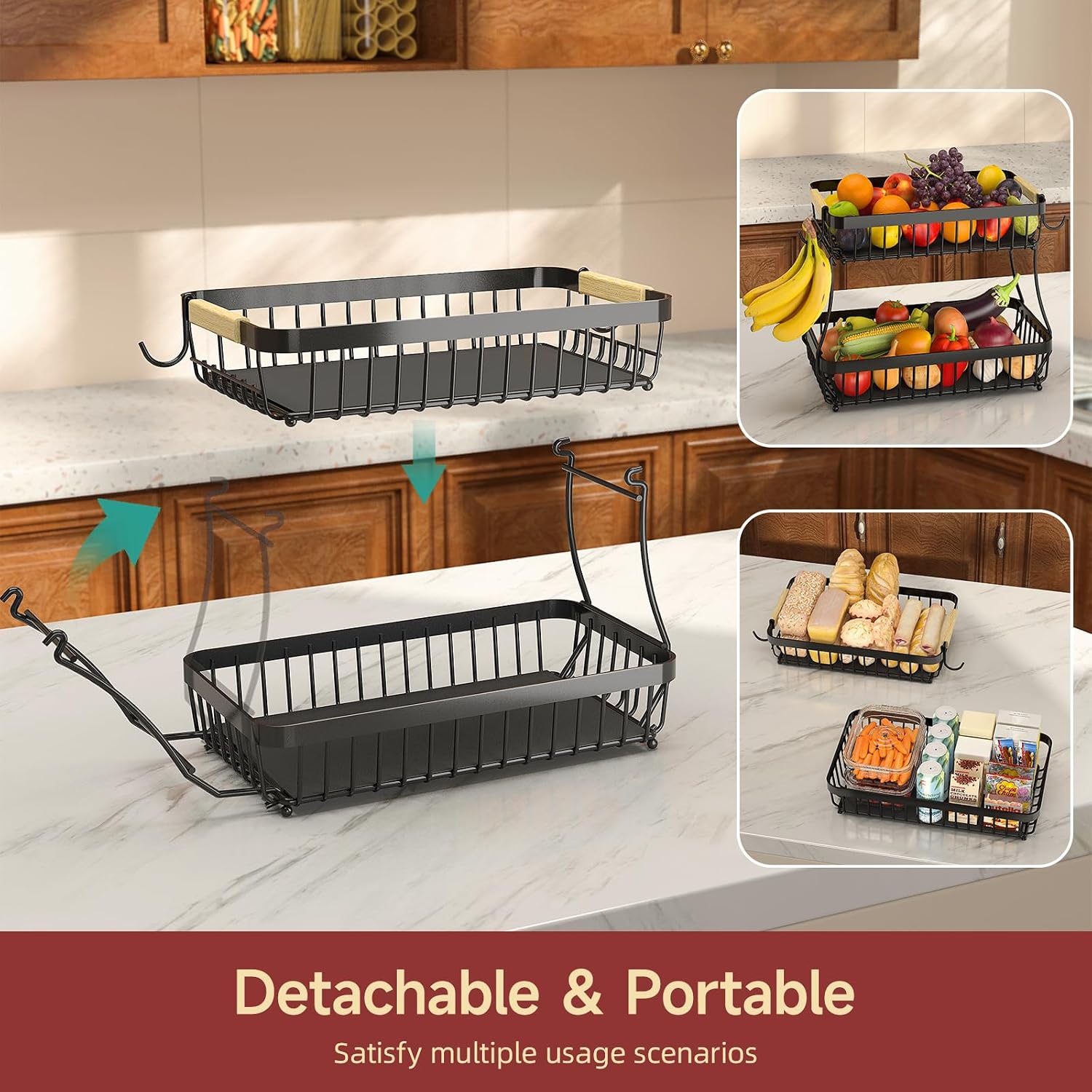 Carry-Handle Tiered Fruit Basket Stand - Image 3