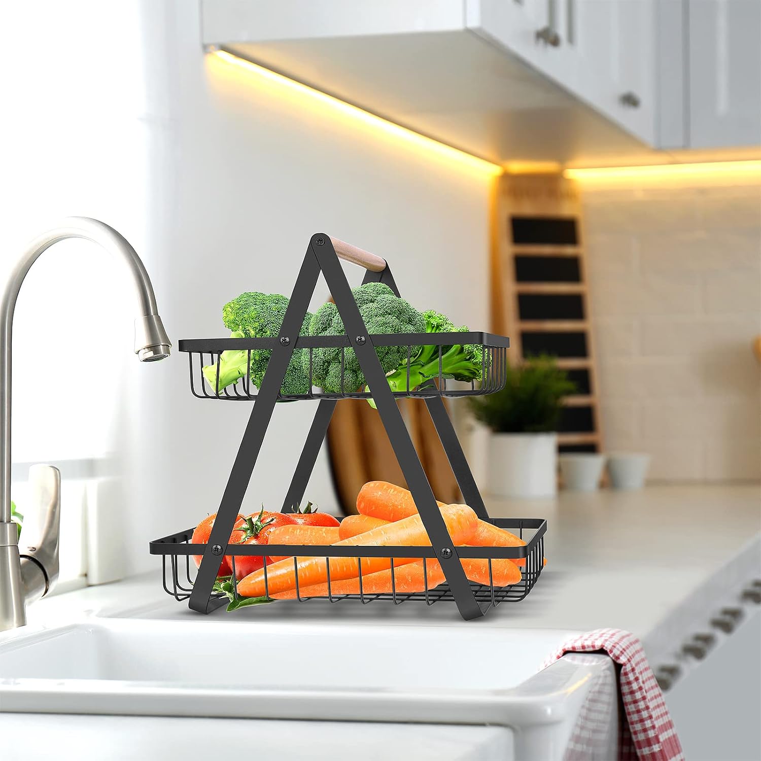 Open-Frame Fruit Basket with Wood Carry Bar - Image 2