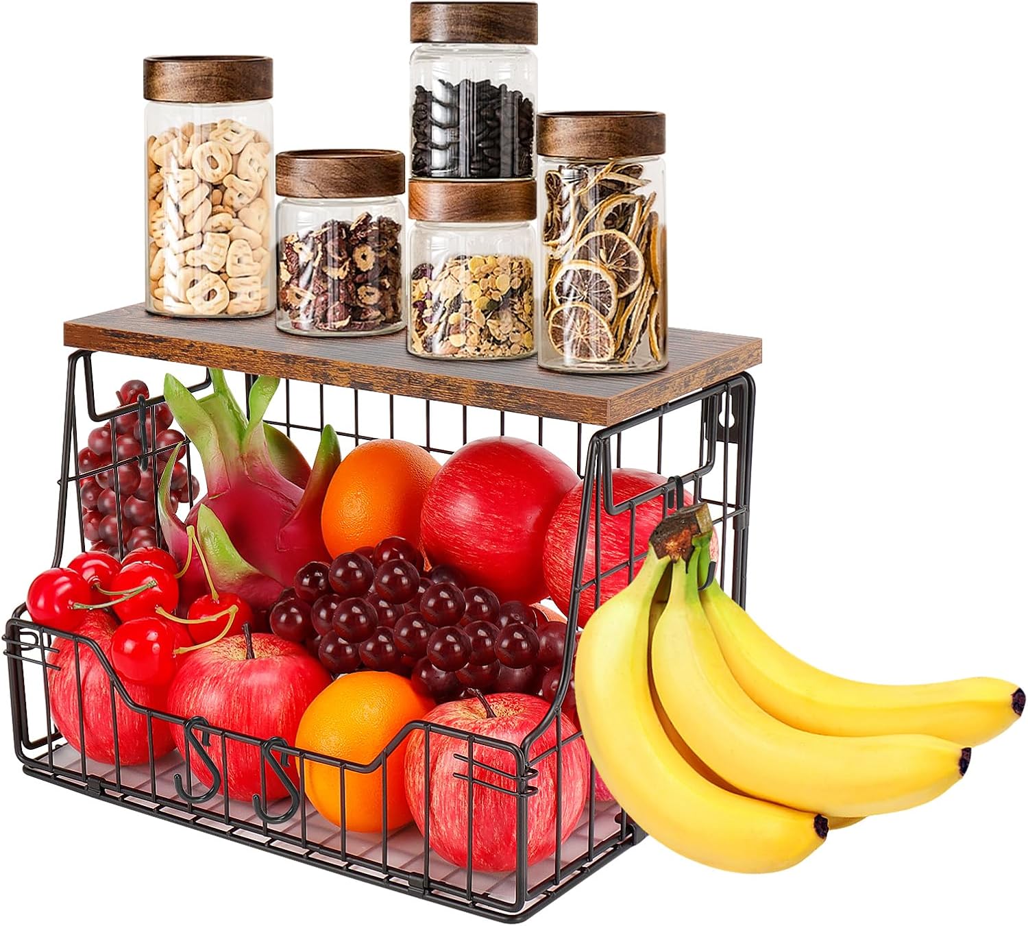 Convertible Single Produce Basket for Countertop or Wall Mount