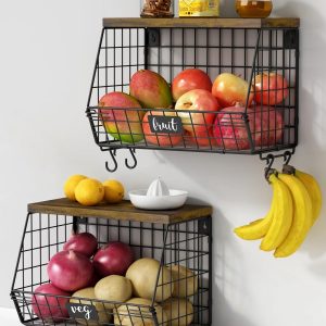 Lidded Stackable Produce Bin System with Wood Shelves