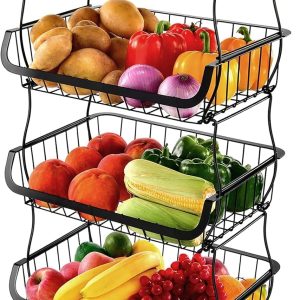 Rolling Stackable Produce Basket Rack