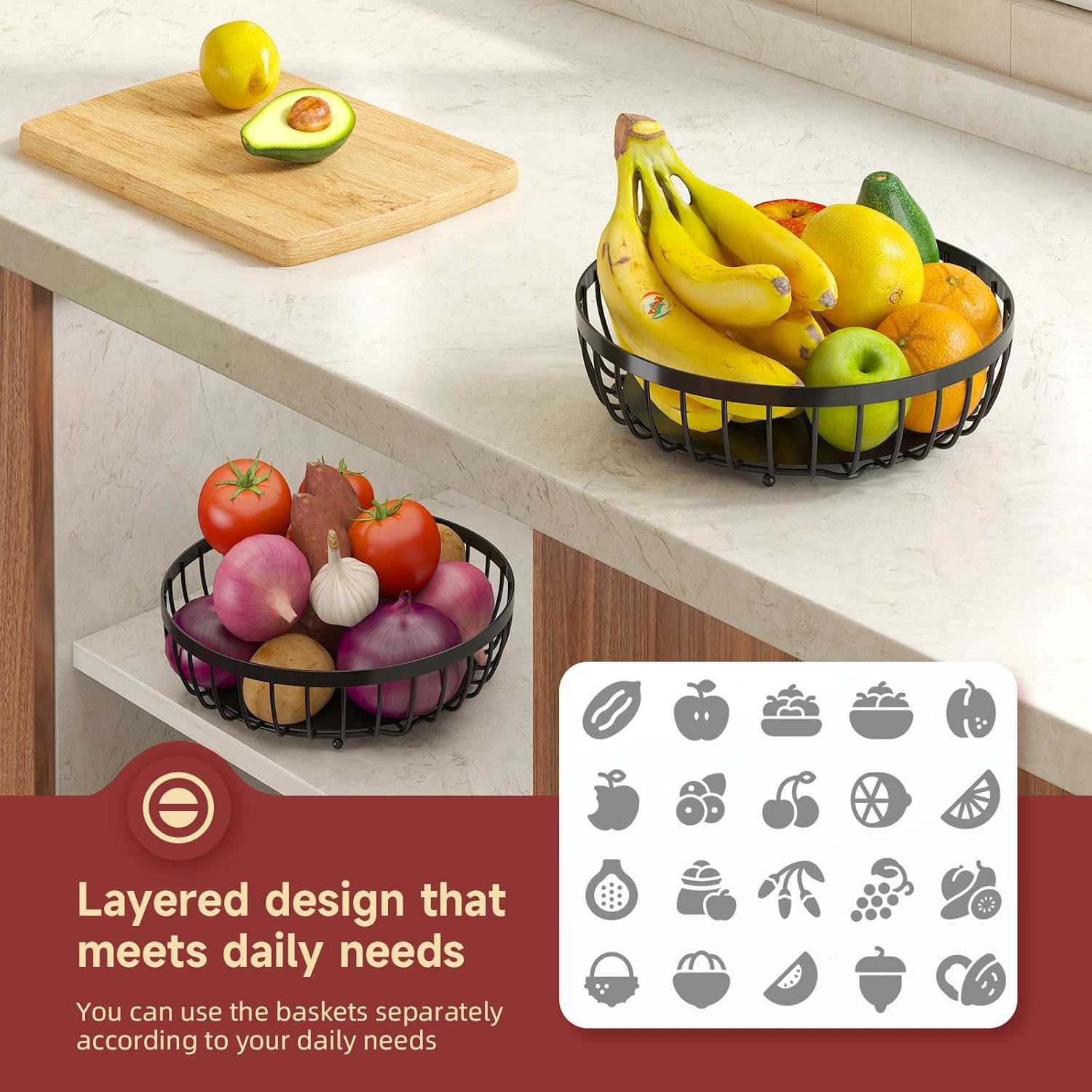 Deep-Bowl Produce Basket with Upright Handle - Image 4