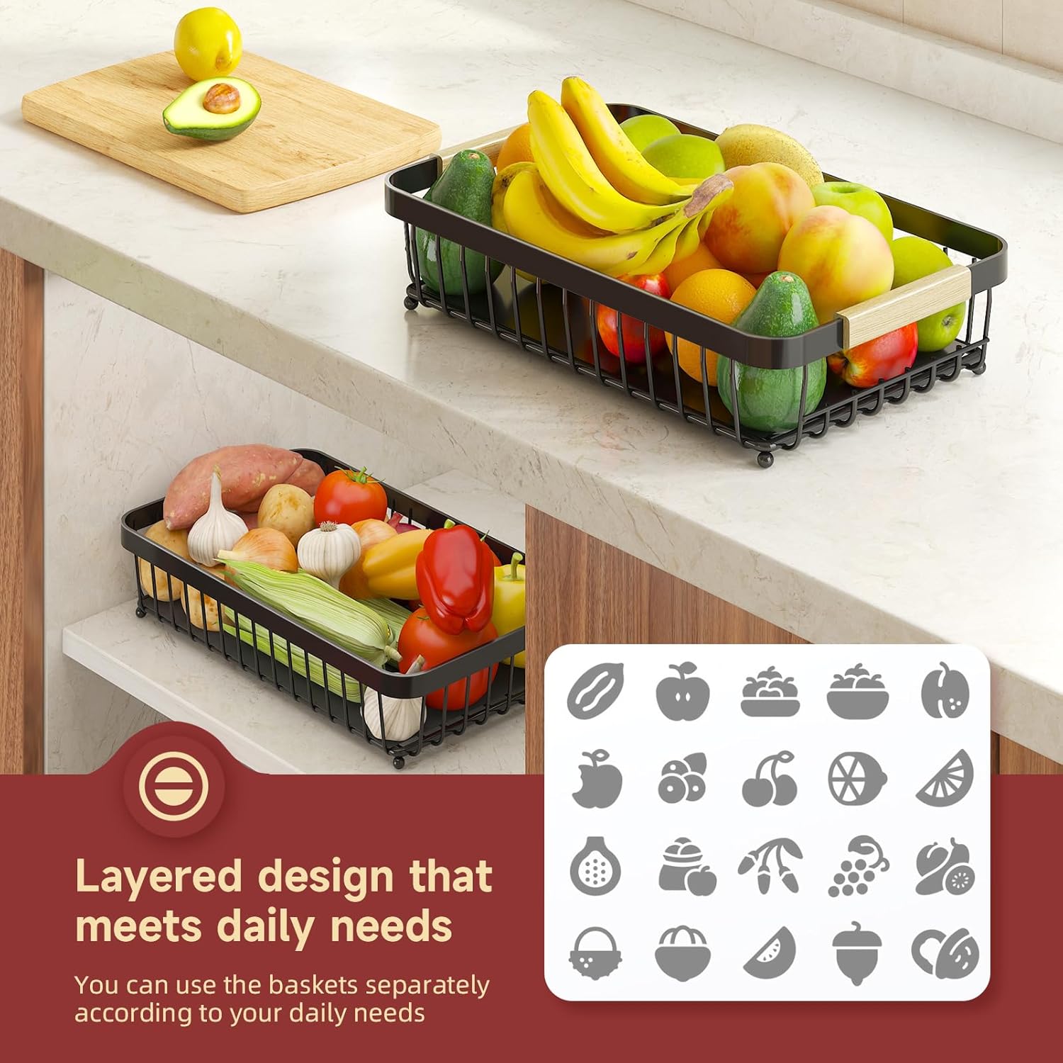 Carry-Handle Tiered Fruit Basket Stand - Image 4