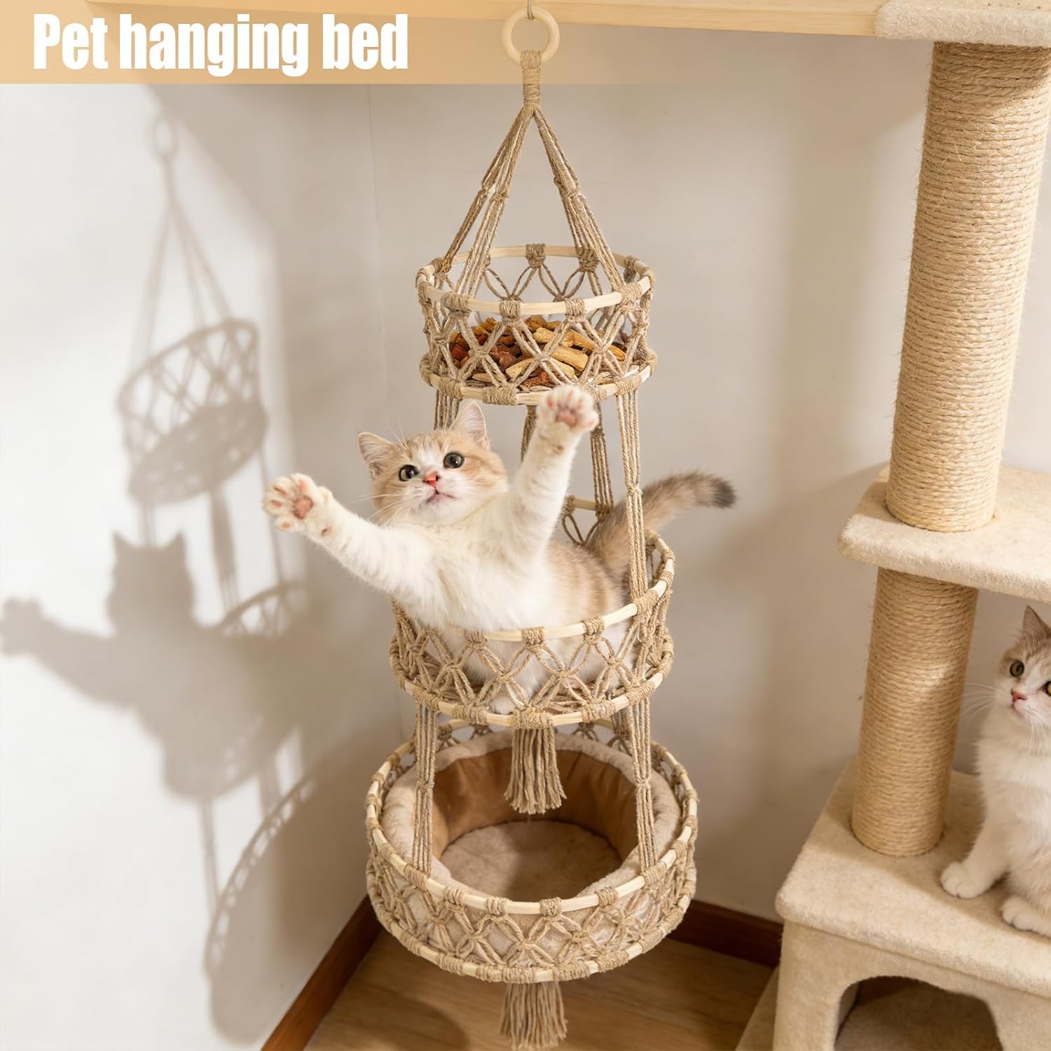 Handwoven Rope Three-Tier Produce Hammock - Image 5