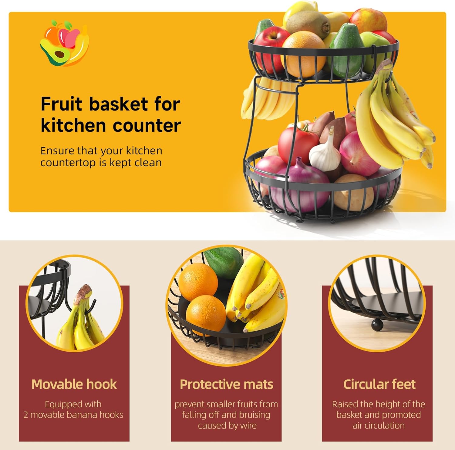 Deep-Bowl Produce Basket with Upright Handle - Image 3
