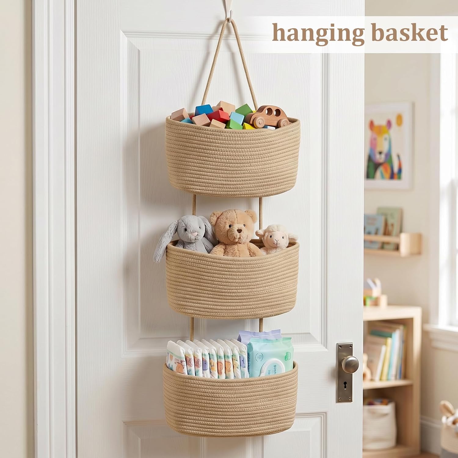 Woven Over-Door Three-Tier Produce Organizer - Image 4