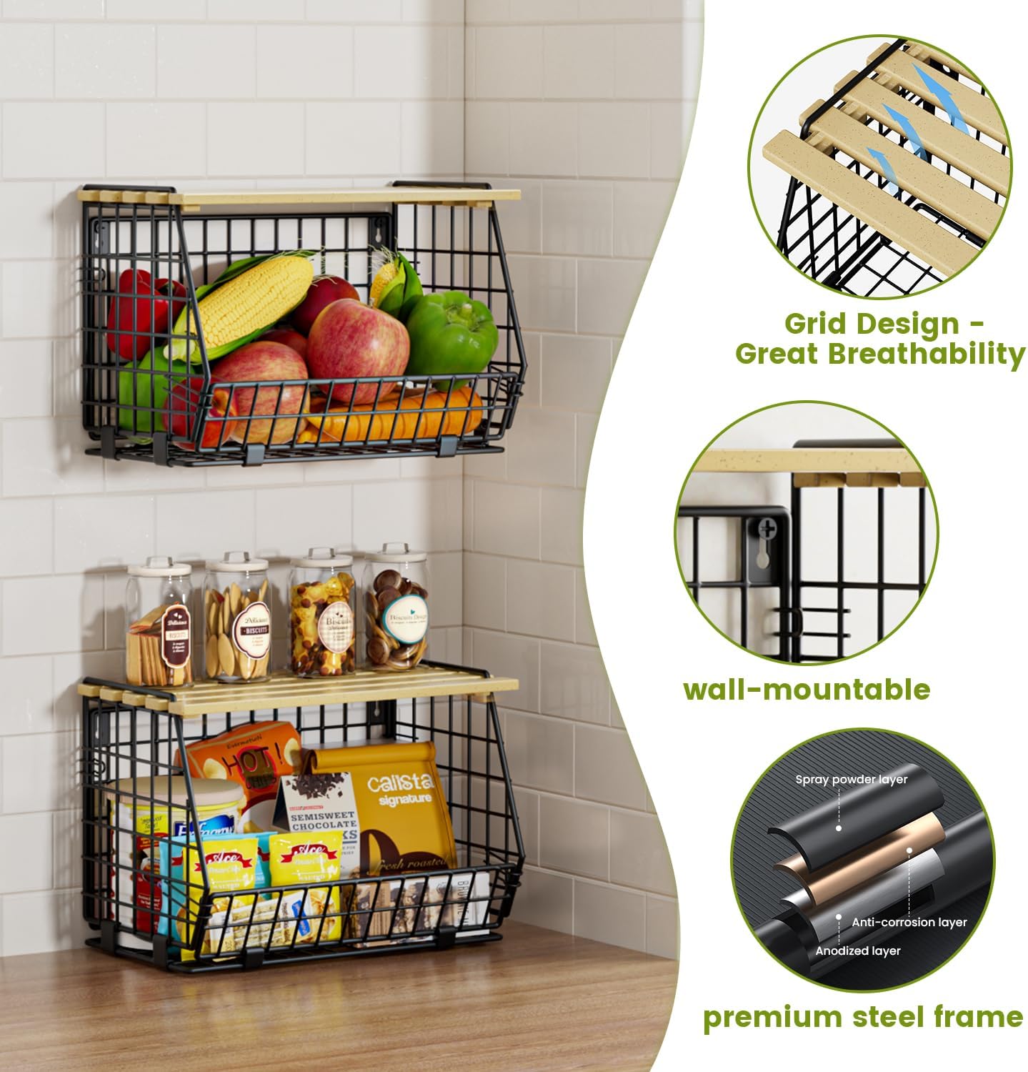 Three Independent Wire Produce Bins for Dual-Surface Placement - Image 4