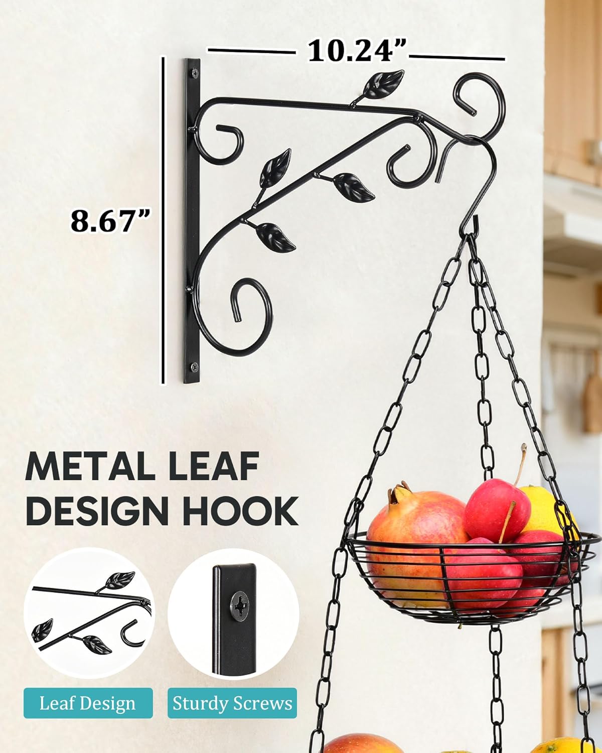 Leaf-Bracket Wall Hanging Produce Basket - Image 3