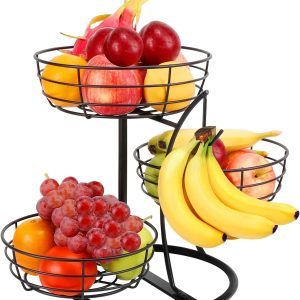 Elevated Marble-Foot Fruit Basket and Banana Suspension Stand