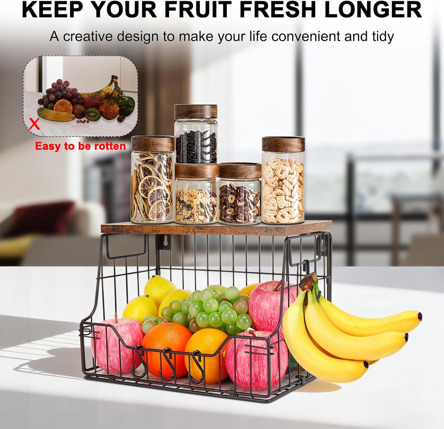 Convertible Single Produce Basket for Countertop or Wall Mount - Image 4