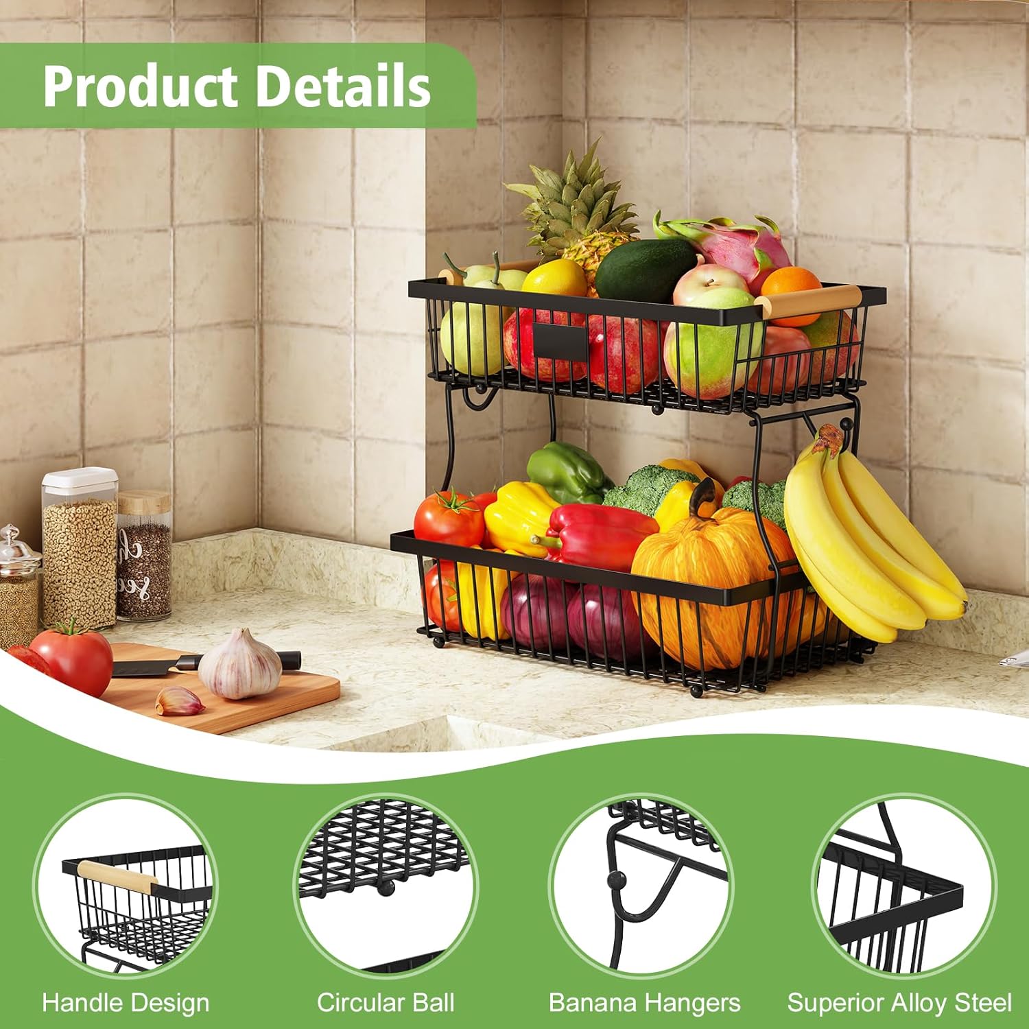 Dual-Side Banana Hanger Two-Level Produce Station - Image 5