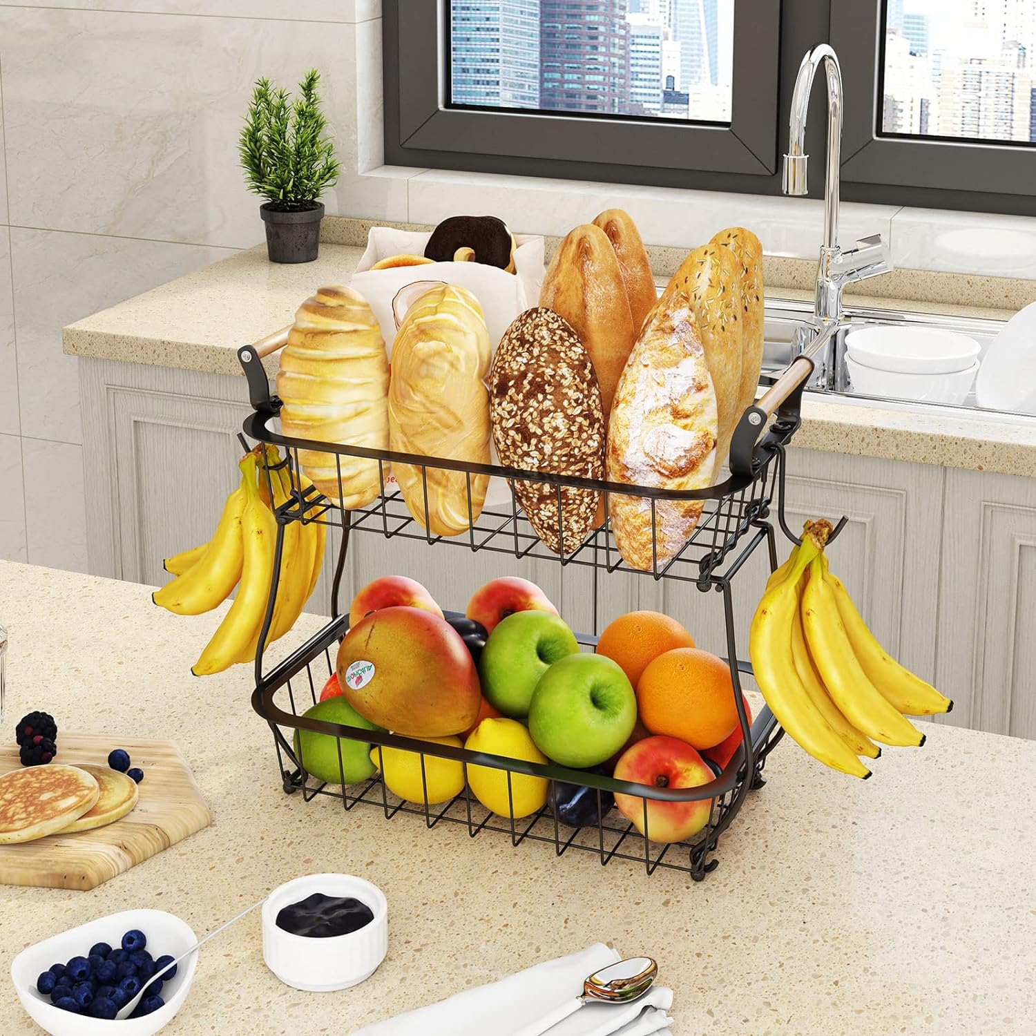 Two-Tier Mesh Produce Stand with Banana Hook - Image 5