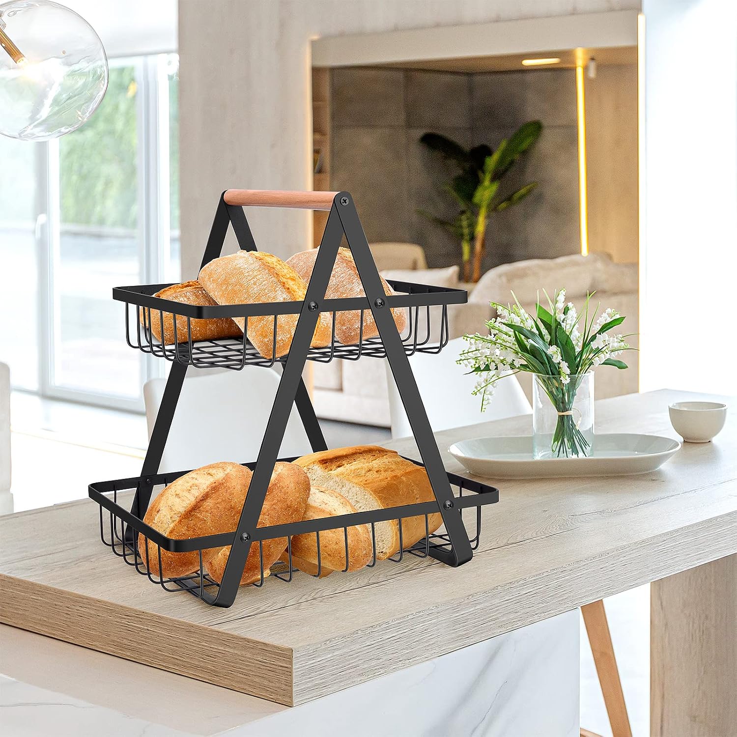 Open-Frame Fruit Basket with Wood Carry Bar - Image 3