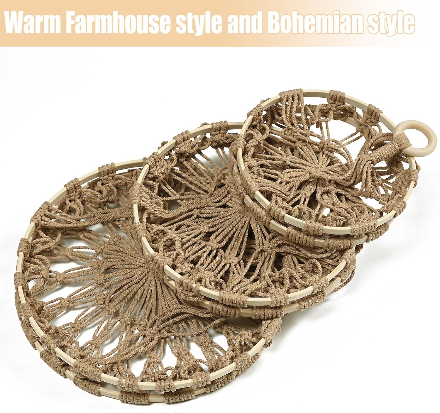 Handwoven Rope Three-Tier Produce Hammock - Image 3
