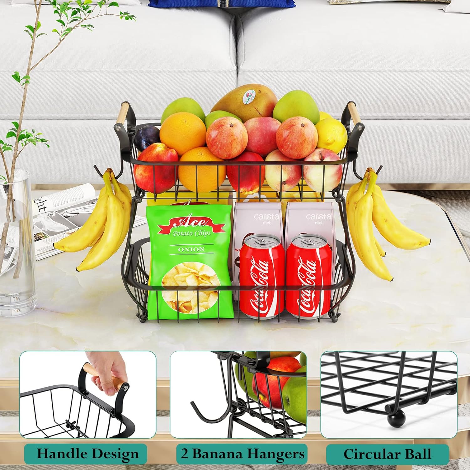 Two-Tier Mesh Produce Stand with Banana Hook - Image 4