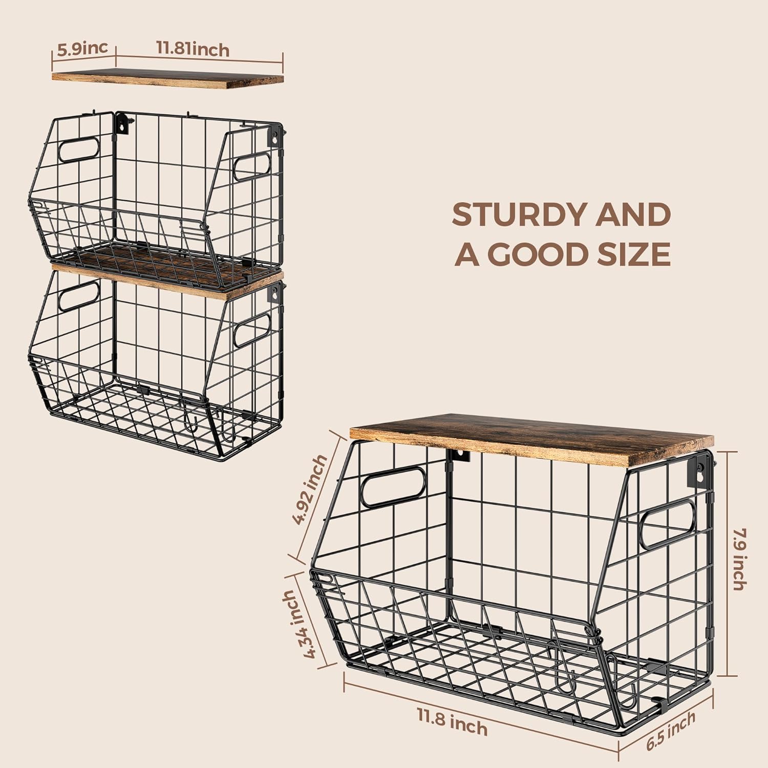 Wall-Mount Produce Bin Set with Flat Wood Top - Image 5