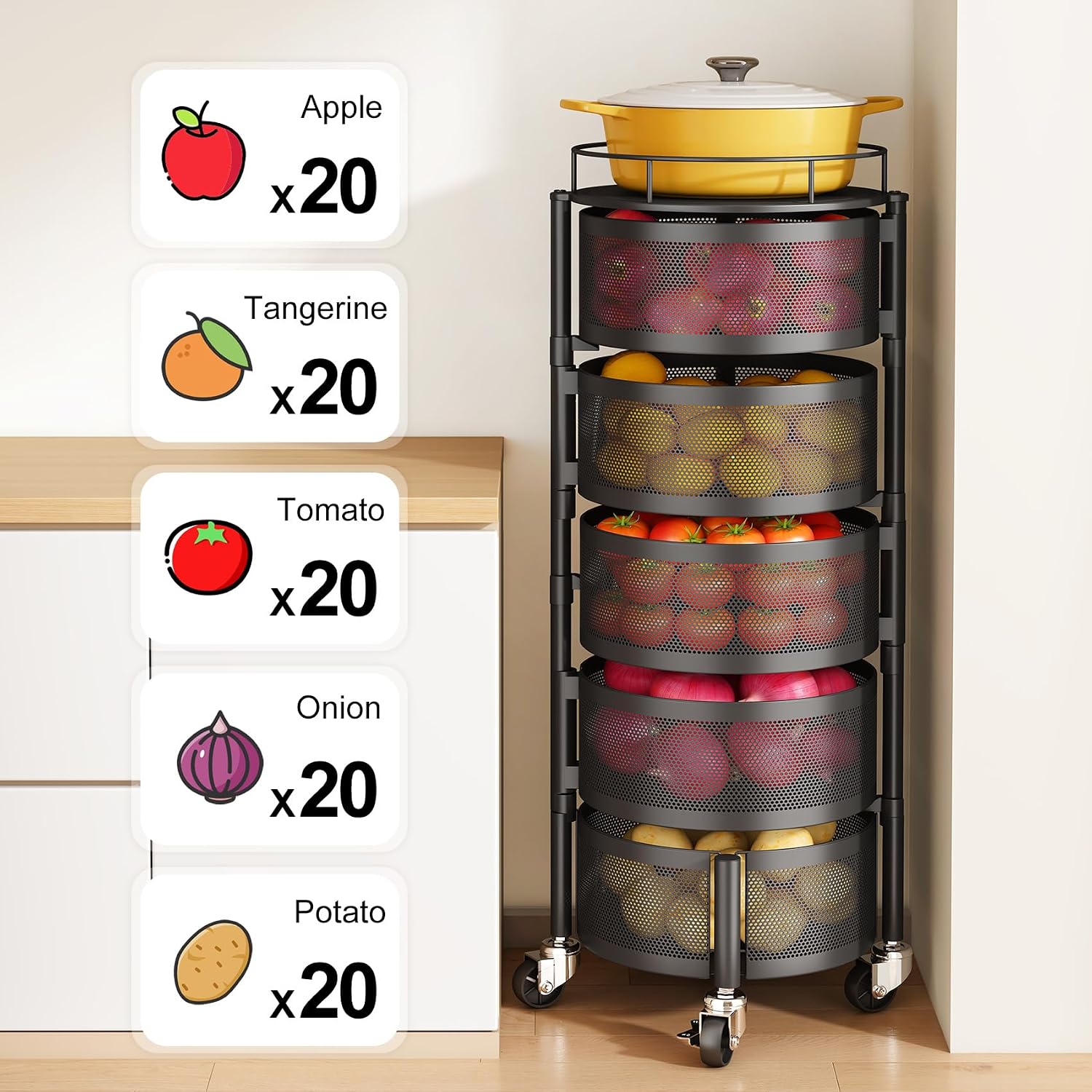 Five-Level Rotating Produce Basket Cart - Image 4