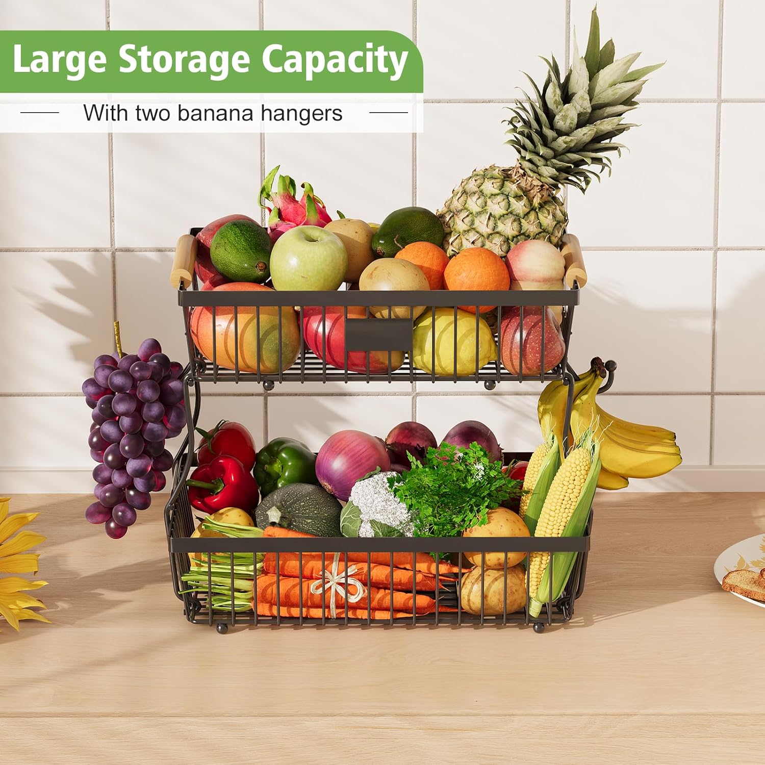 Dual-Side Banana Hanger Two-Level Produce Station - Image 2