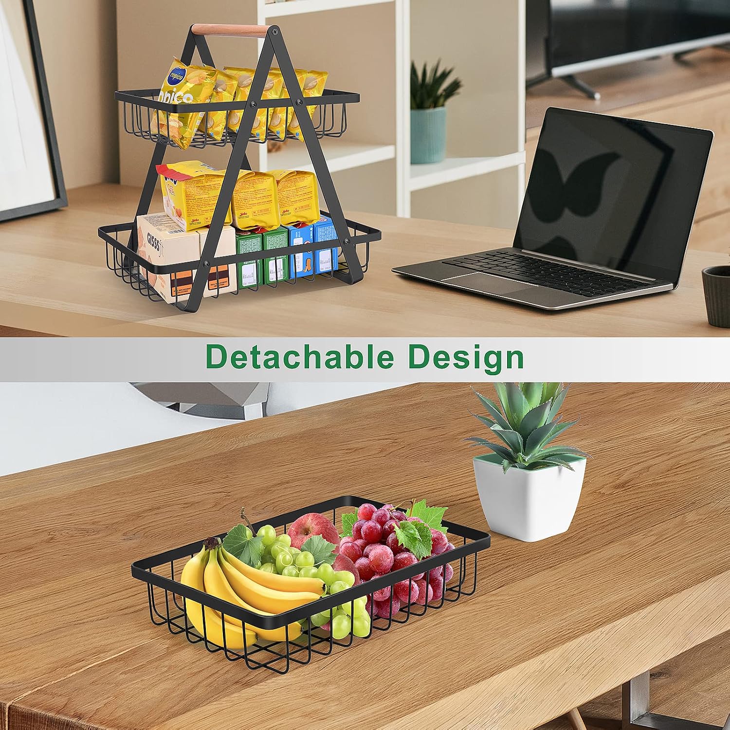 Open-Frame Fruit Basket with Wood Carry Bar - Image 4