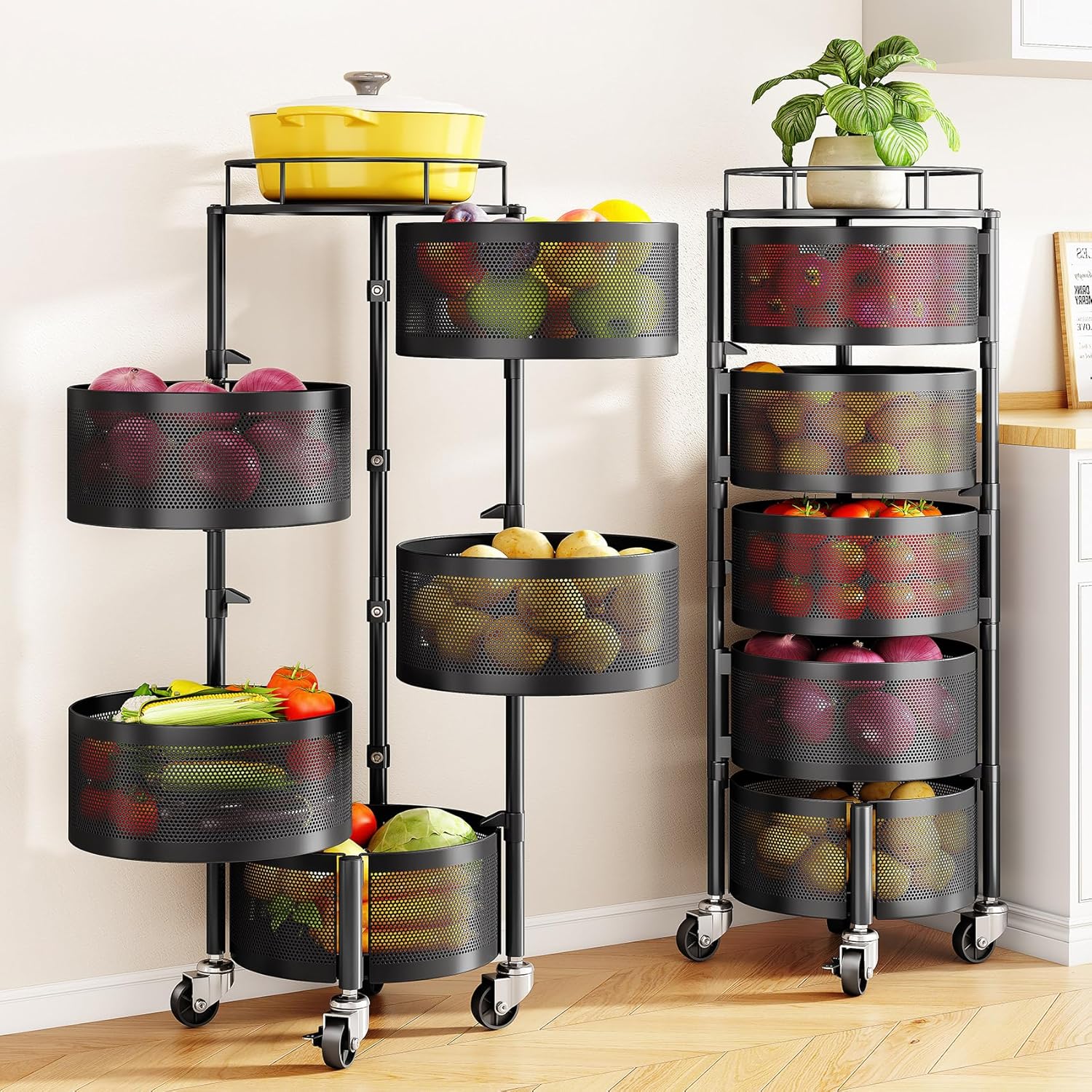 Five-Level Rotating Produce Basket Cart