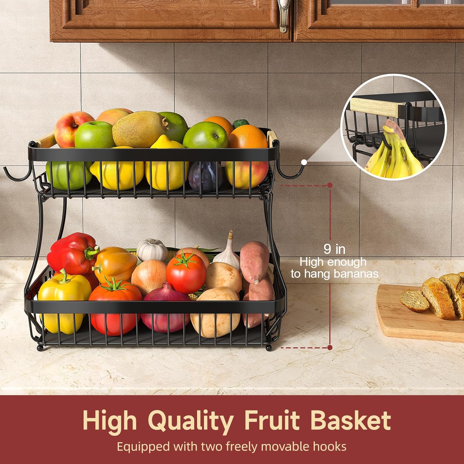 Carry-Handle Tiered Fruit Basket Stand - Image 2