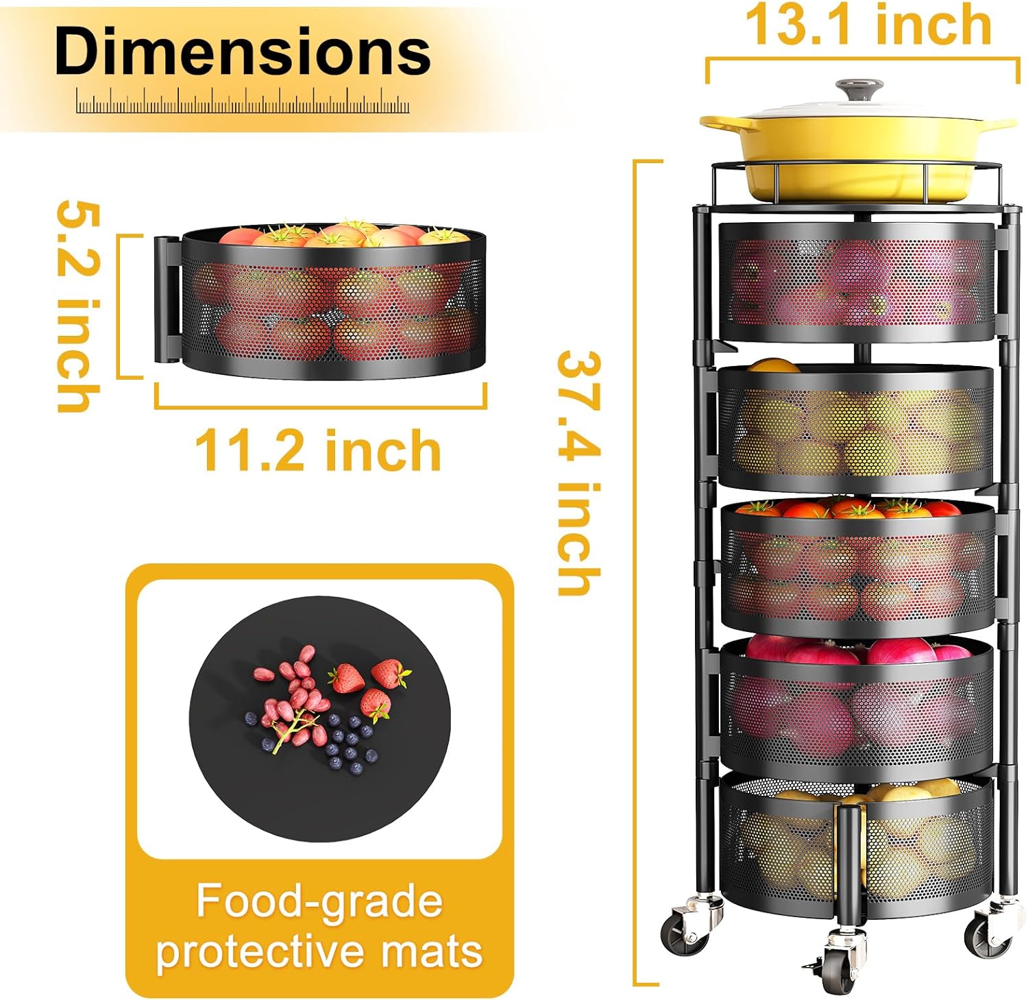 Five-Level Rotating Produce Basket Cart - Image 2