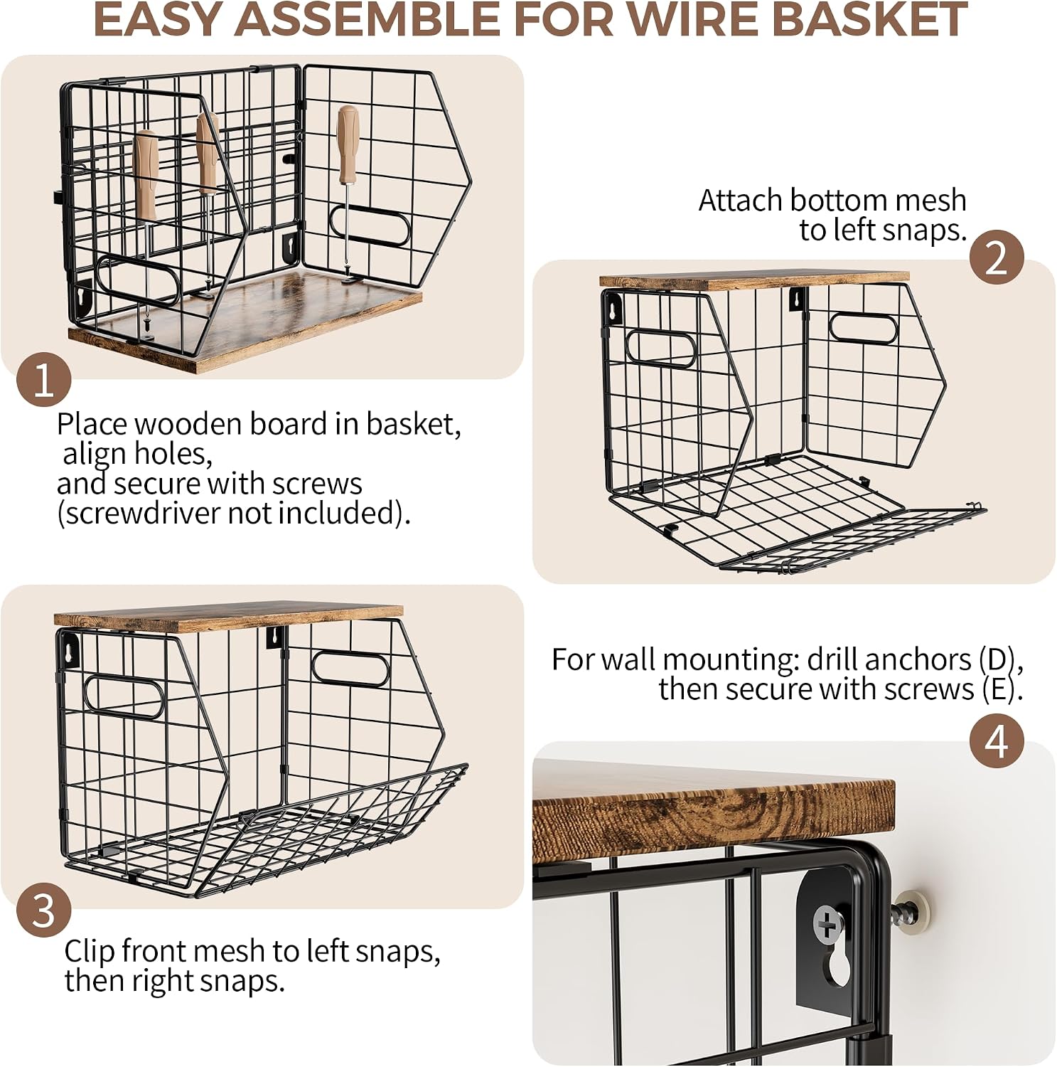 Wall-Mount Produce Bin Set with Flat Wood Top - Image 3