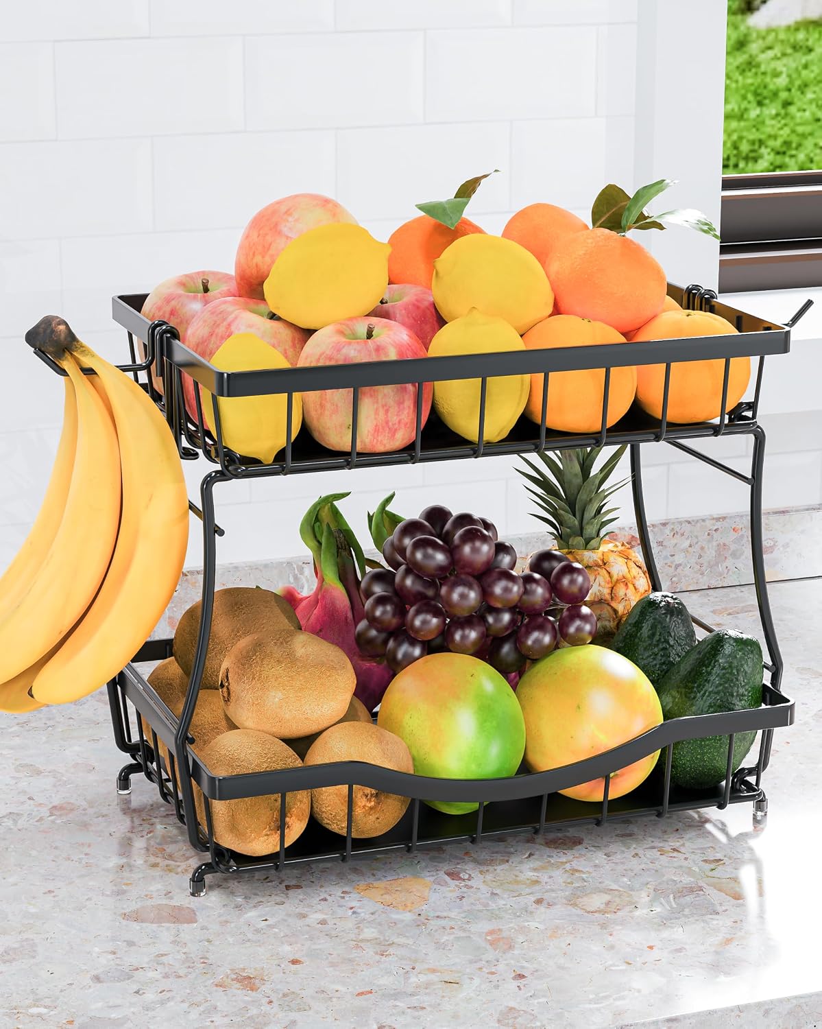 Curved-Rim Two-Level Countertop Produce Bowl