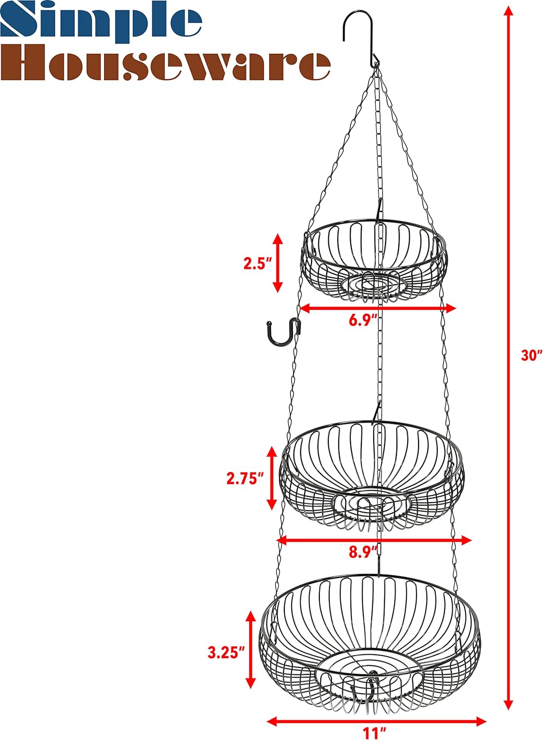 Decorative Ceiling-Hung Three-Bowl Produce Organizer - Image 2