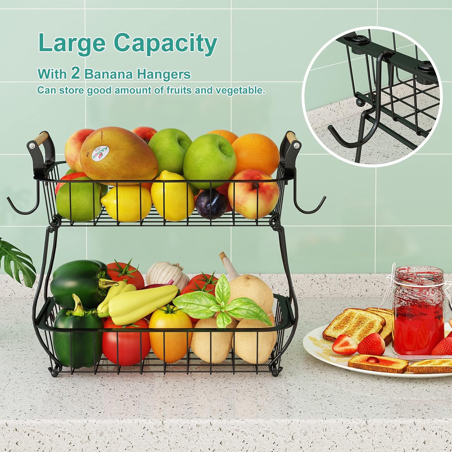 Two-Tier Mesh Produce Stand with Banana Hook - Image 2