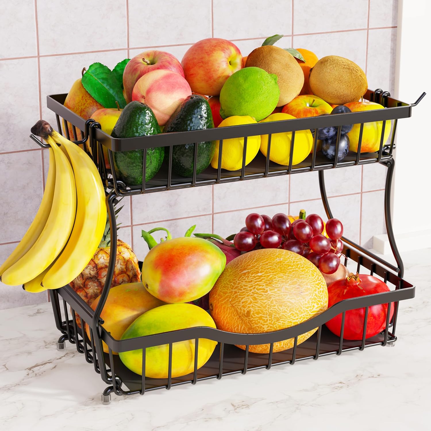 Wide Two-Level Fruit Bowl Rack