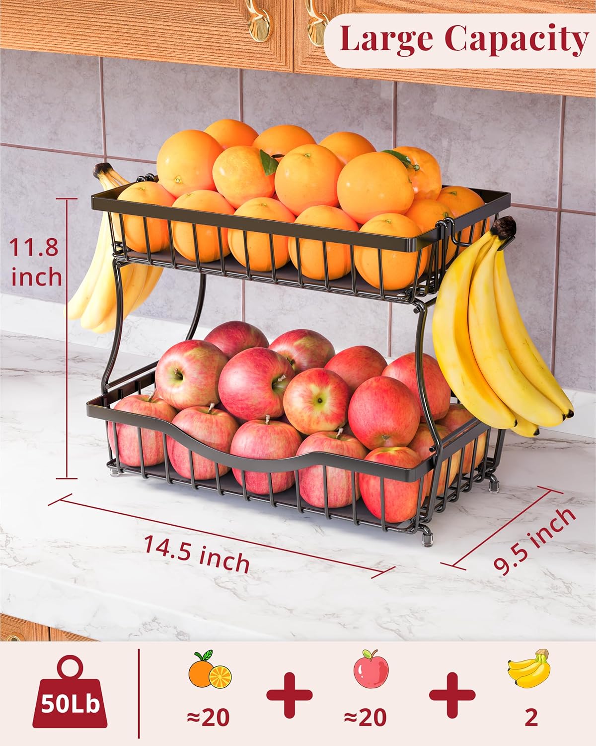 Wide Two-Level Fruit Bowl Rack - Image 2