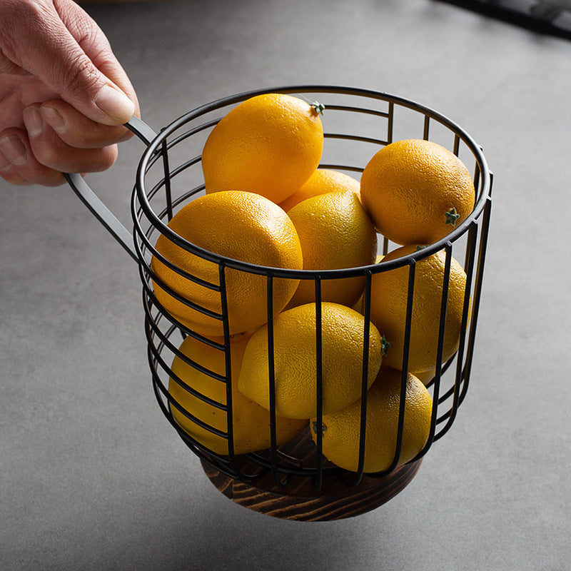 Multi-Tier Wood & Metal Fruit Basket