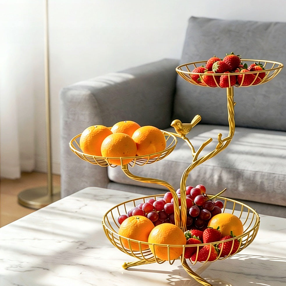Three-Tier Branch-Inspired Metal Fruit Basket